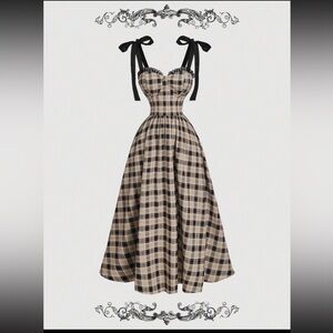 Cute Plaid Dress with Black Bow Straps